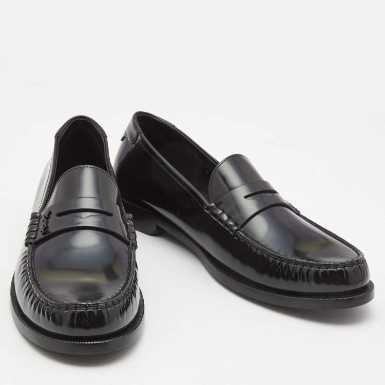 Pre Owned Saint Laurent Black Leather Penny Loafers Size 43.5