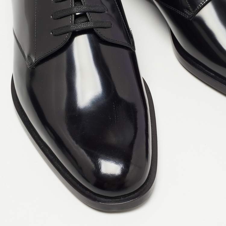 Pre Owned Saint Laurent Black Leather Lace Up Oxfords Size 43
