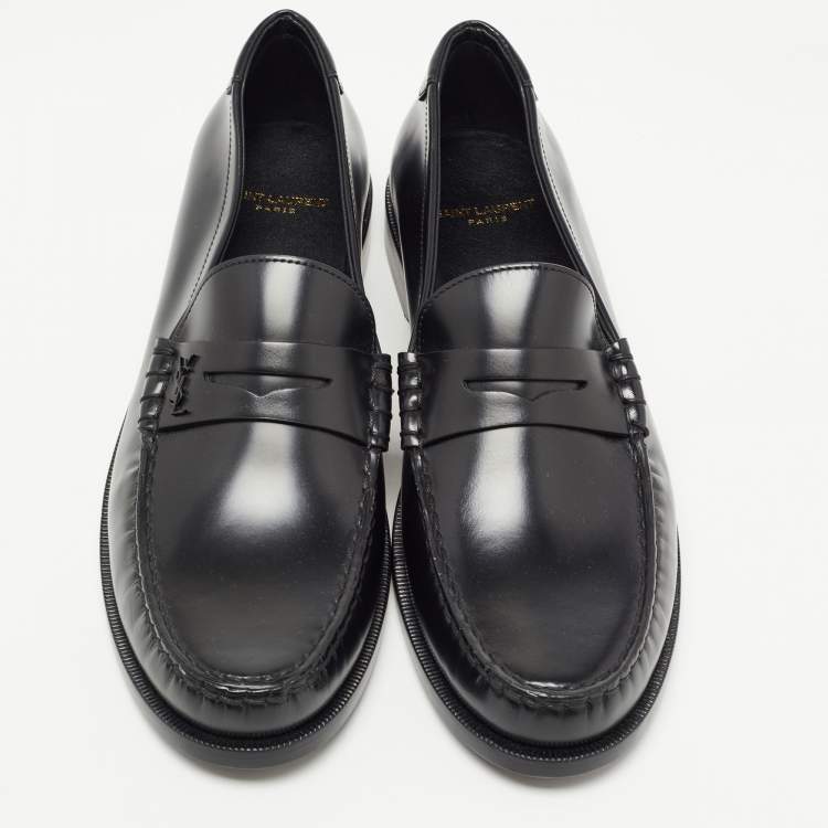 Pre Owned Saint Laurent Black Leather Slip On Loafers Size 43