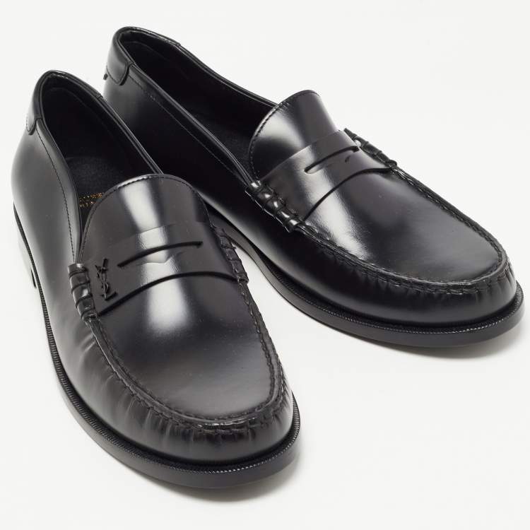 Pre Owned Saint Laurent Black Leather Slip On Loafers Size 43
