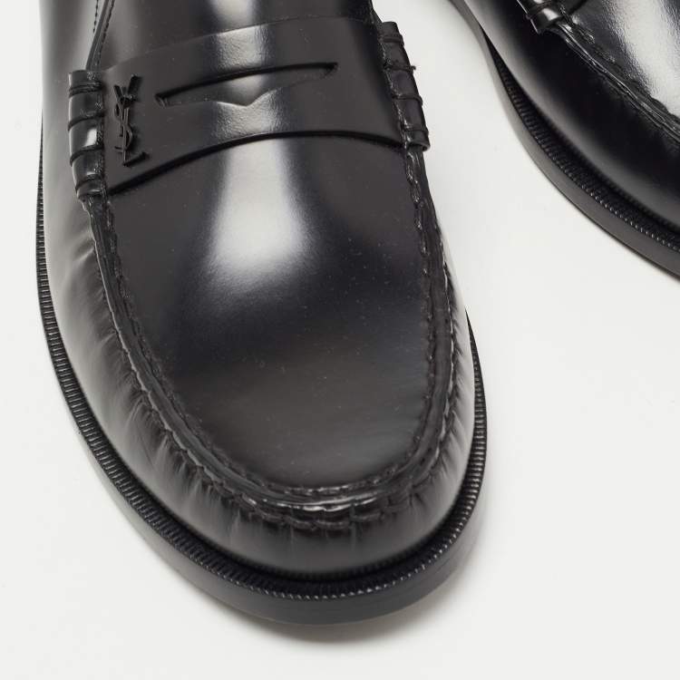 Pre Owned Saint Laurent Black Leather Slip On Loafers Size 43