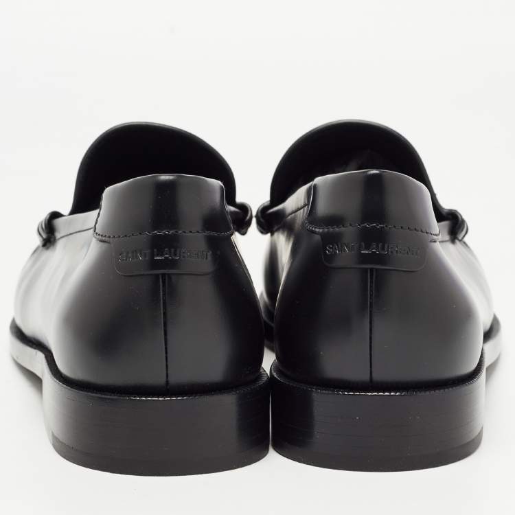 Pre Owned Saint Laurent Black Leather Slip On Loafers Size 43