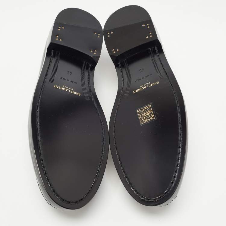 Pre Owned Saint Laurent Black Leather Slip On Loafers Size 43