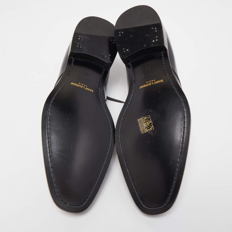 Pre Owned Saint Laurent Black Leather Lace Up Oxfords Size 44