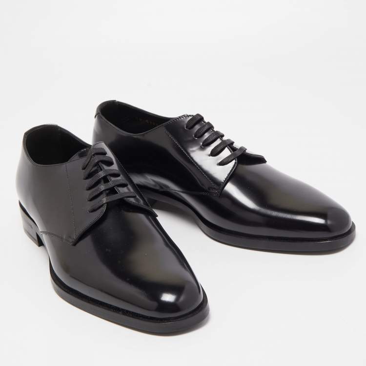 Pre Owned Saint Laurent Black Leather Lace Up Oxfords Size 44
