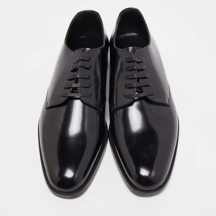 Pre Owned Saint Laurent Black Leather Lace Up Oxfords Size 44