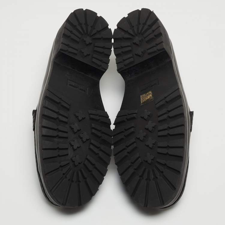 Pre Owned Saint Laurent Black Leather Penny Slip On Loafers Size 46
