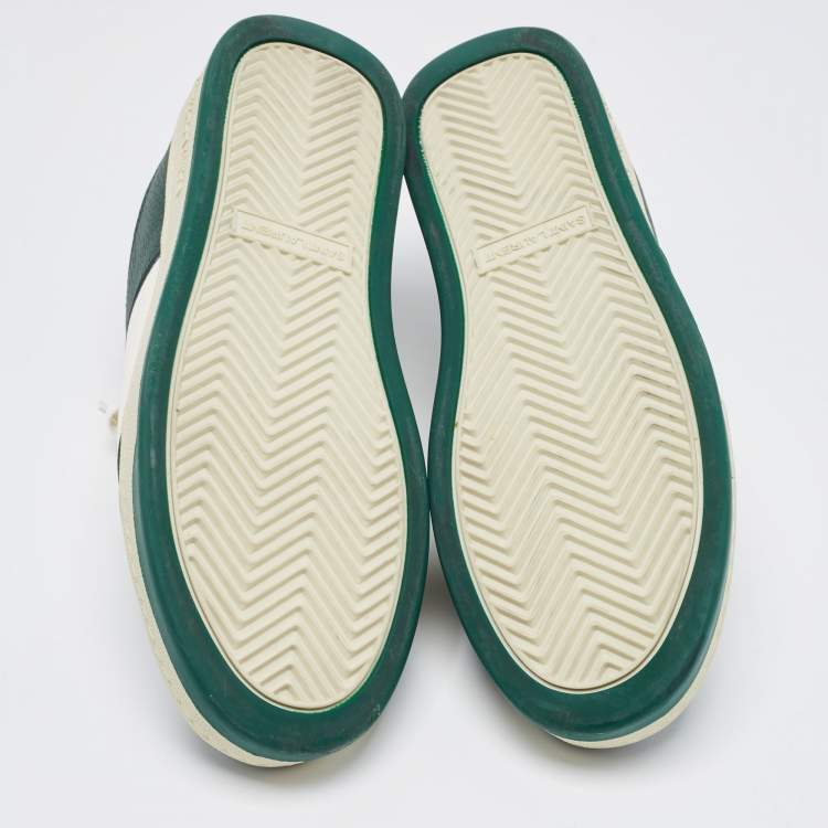 Pre Owned Saint Laurent Green/White Leather and Canvas Low Top Sneakers Size 42