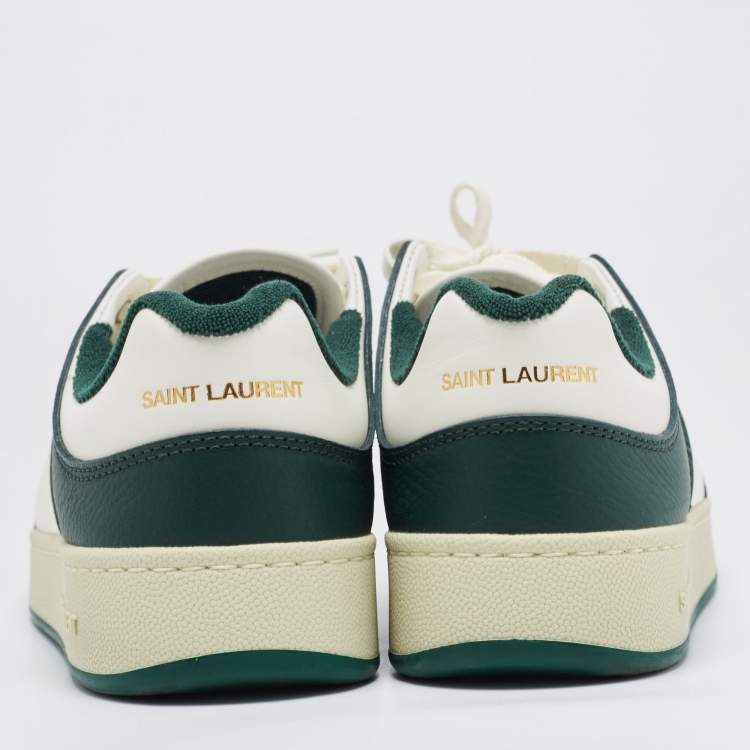 Pre Owned Saint Laurent Green/White Leather and Canvas Low Top Sneakers Size 42