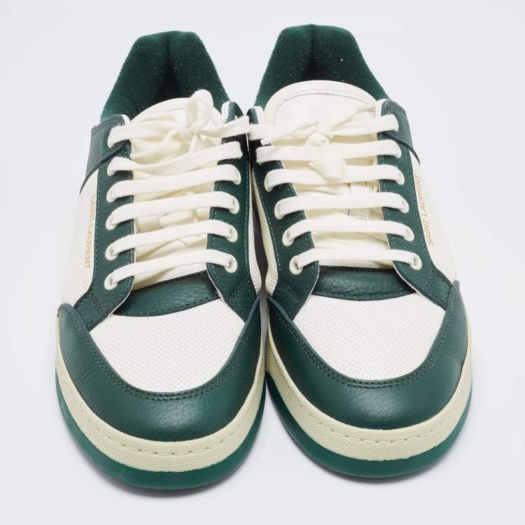 Pre Owned Saint Laurent Green/White Leather and Canvas Low Top Sneakers Size 42
