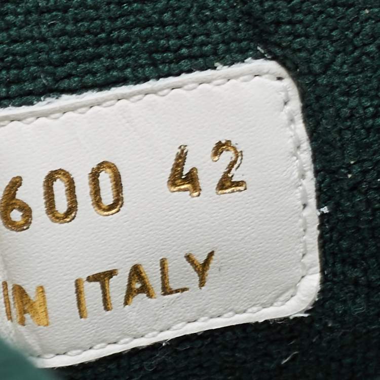 Pre Owned Saint Laurent Green/White Leather and Canvas Low Top Sneakers Size 42