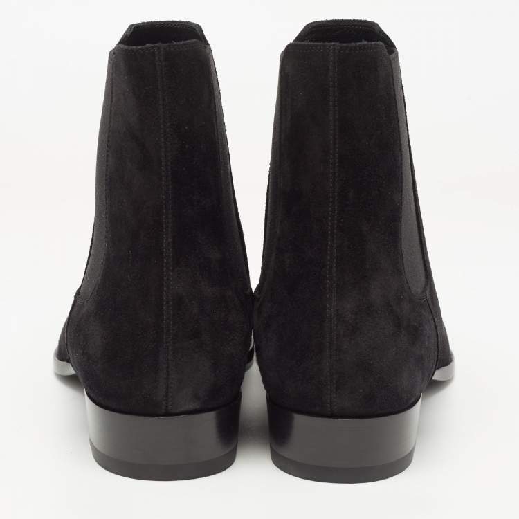 Pre Owned Saint Laurent Black Suede Ankle Length Chelsea Boots Size 45
