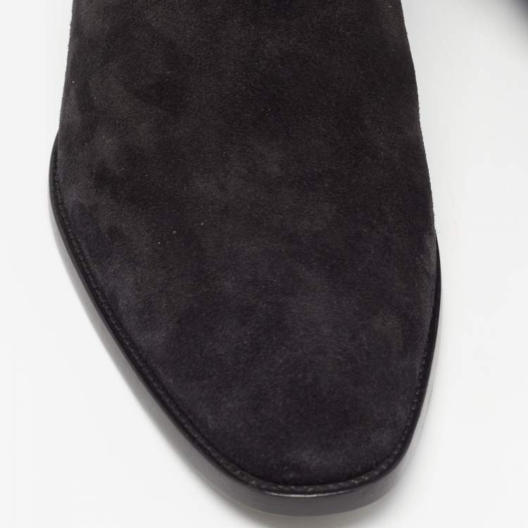 Pre Owned Saint Laurent Black Suede Ankle Length Chelsea Boots Size 45