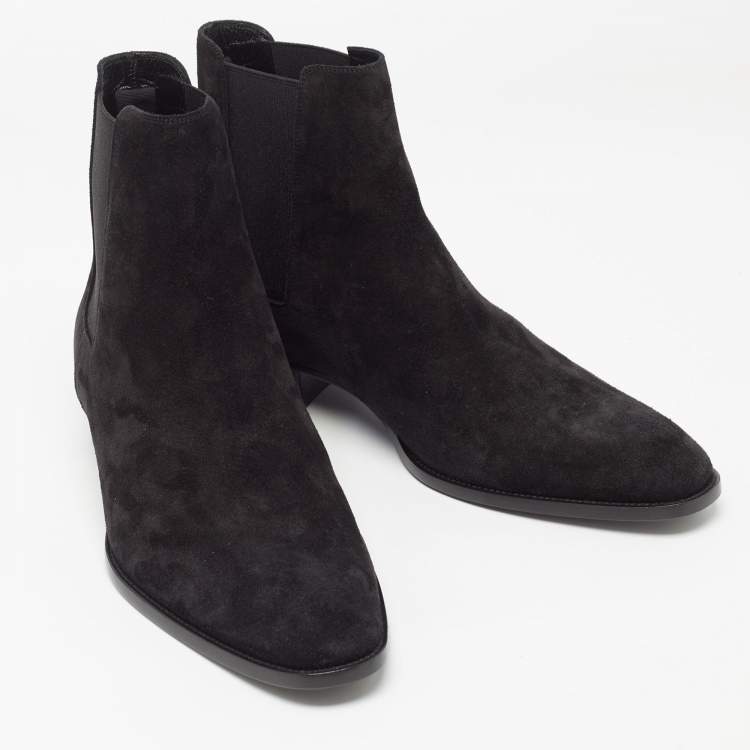 Pre Owned Saint Laurent Black Suede Ankle Length Chelsea Boots Size 45