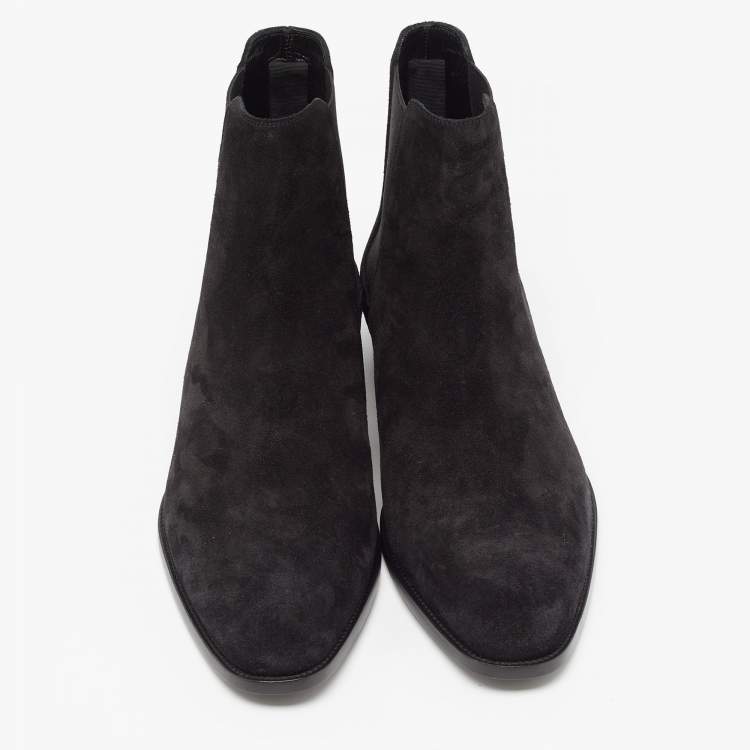Pre Owned Saint Laurent Black Suede Ankle Length Chelsea Boots Size 45
