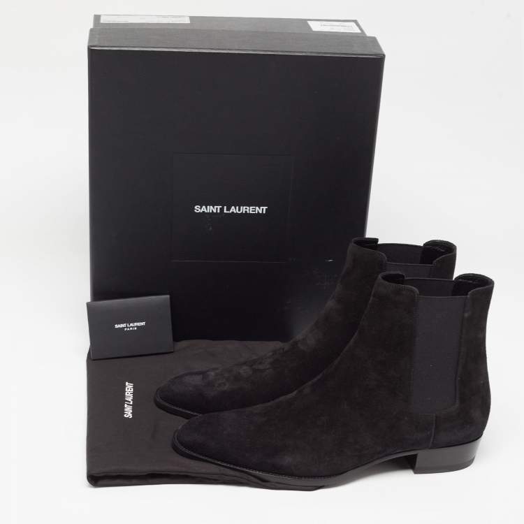 Pre Owned Saint Laurent Black Suede Ankle Length Chelsea Boots Size 45