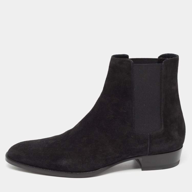 Pre Owned Saint Laurent Black Suede Ankle Length Chelsea Boots Size 45