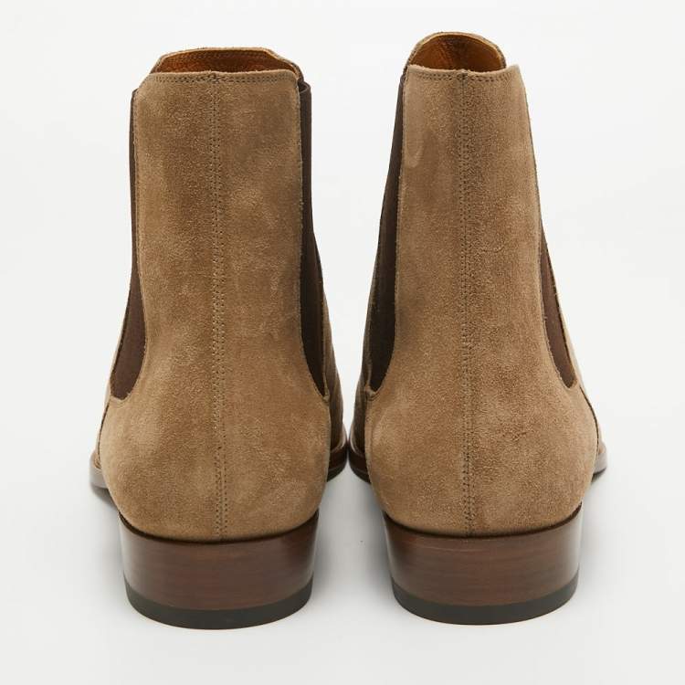 Pre Owned Saint Laurent Brown Suede Ankle Length Chelsea Boots Size 45