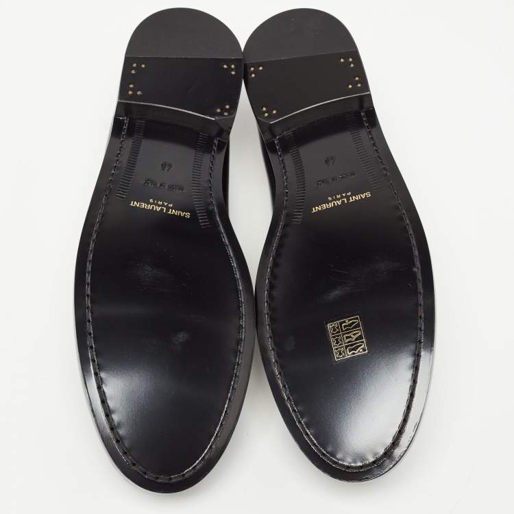 Pre Owned Saint Laurent Black Leather Penny Loafers Size 45