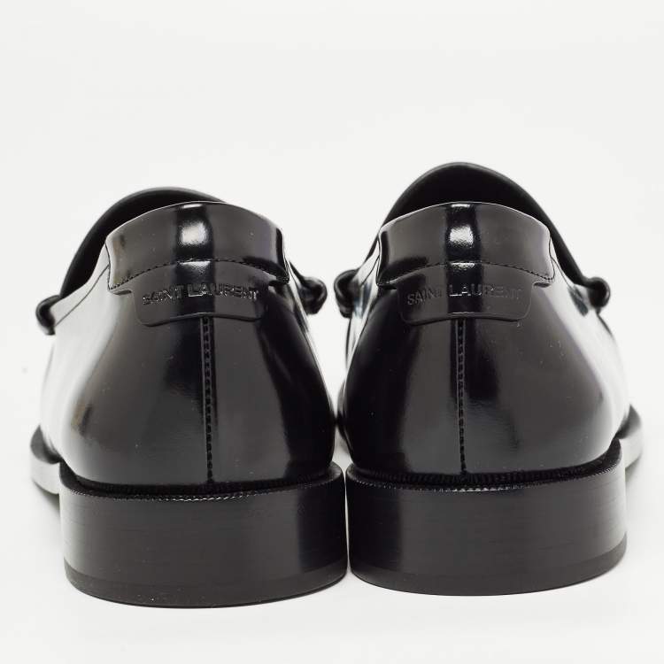 Pre Owned Saint Laurent Black Leather Penny Loafers Size 45