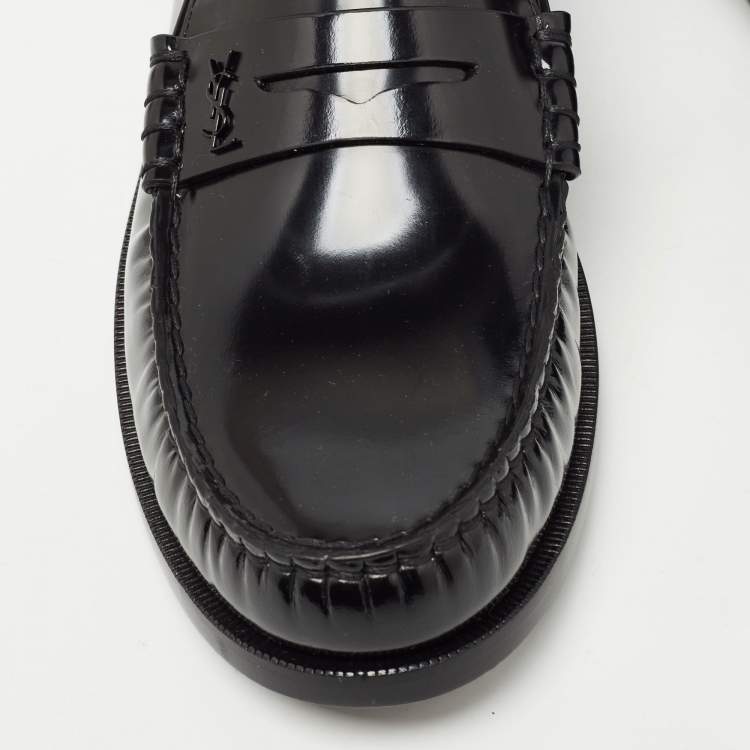 Pre Owned Saint Laurent Black Leather Penny Loafers Size 45