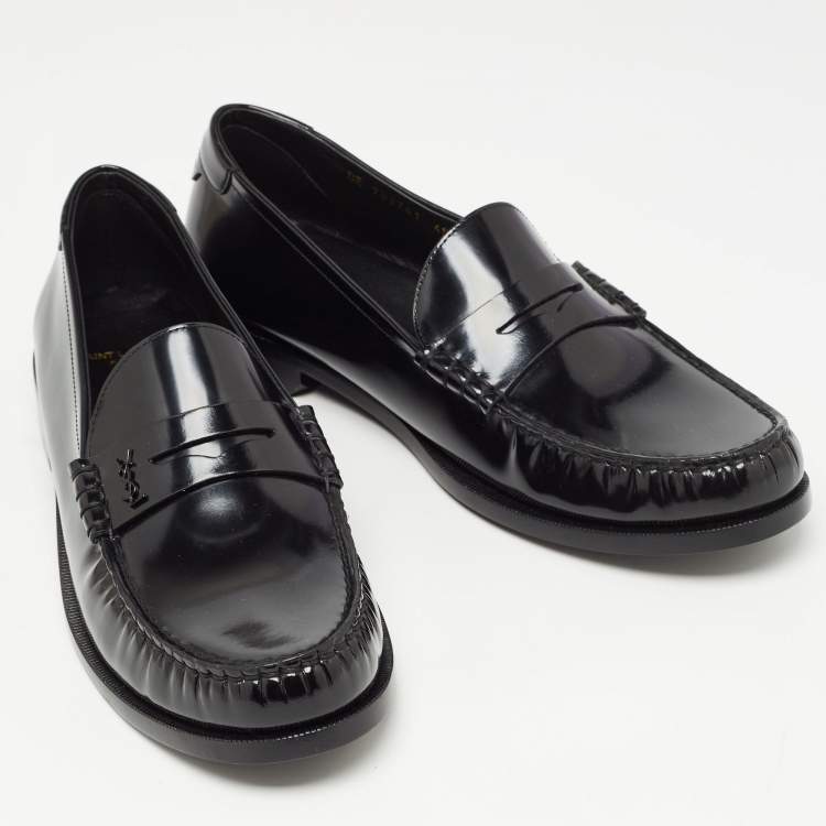 Pre Owned Saint Laurent Black Leather Penny Loafers Size 45