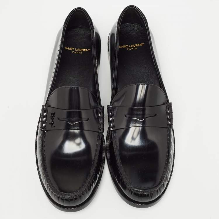 Pre Owned Saint Laurent Black Leather Penny Loafers Size 45