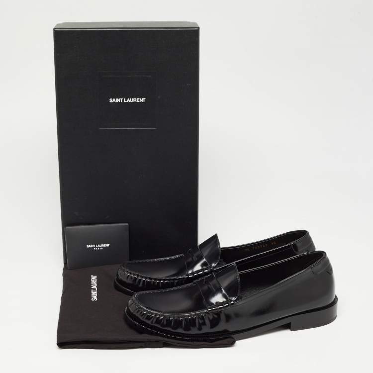 Pre Owned Saint Laurent Black Leather Penny Loafers Size 45