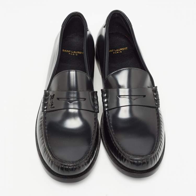 Pre Owned Saint Laurent Black Leather Penny Loafers Size 44.5
