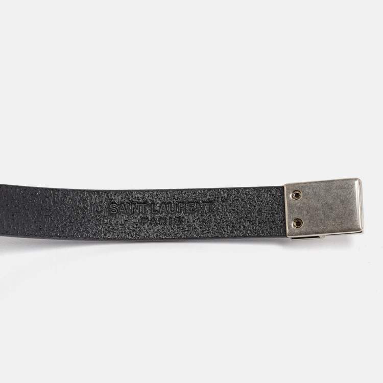 Pre Owned Saint Laurent Paris Opyum Leather Silver Tone Bracelet