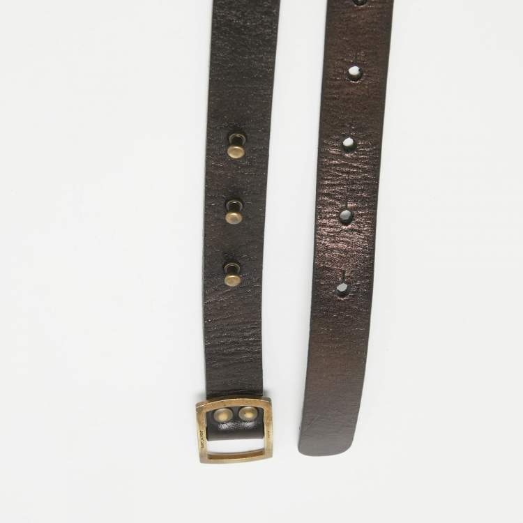 Pre Owned Saint Laurent Black Leather Buckle Slim Belt 90 CM