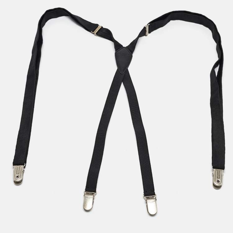 Pre Owned Saint Laurent Black Fabric and Leather-Trimmed Grosgrain Suspenders