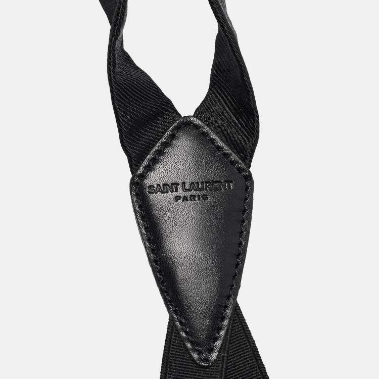 Pre Owned Saint Laurent Black Fabric and Leather-Trimmed Grosgrain Suspenders