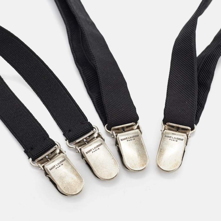 Pre Owned Saint Laurent Black Fabric and Leather-Trimmed Grosgrain Suspenders
