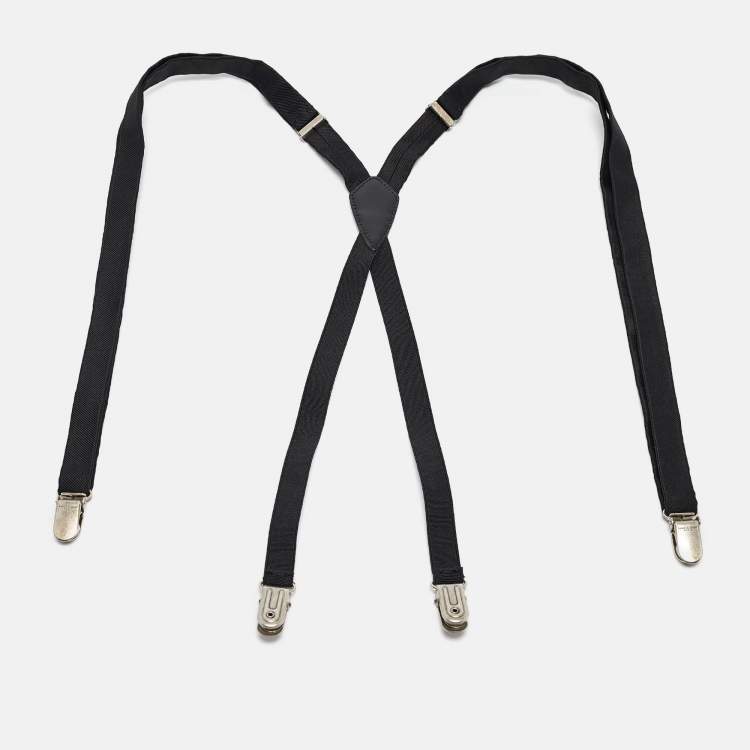 Pre Owned Saint Laurent Black Fabric and Leather-Trimmed Grosgrain Suspenders