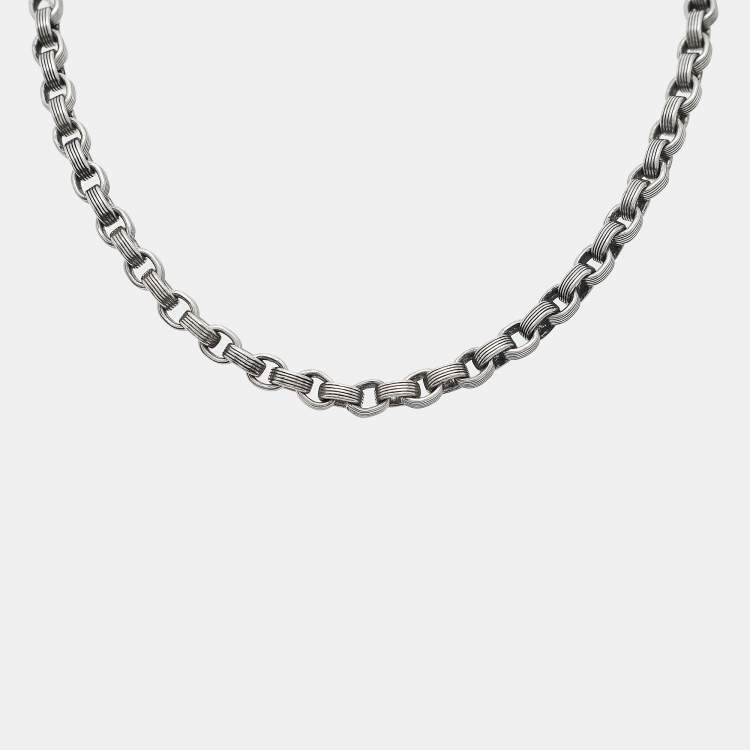 Pre Owned Saint Laurent Ridged Cable Link Silver Tone Bracelet