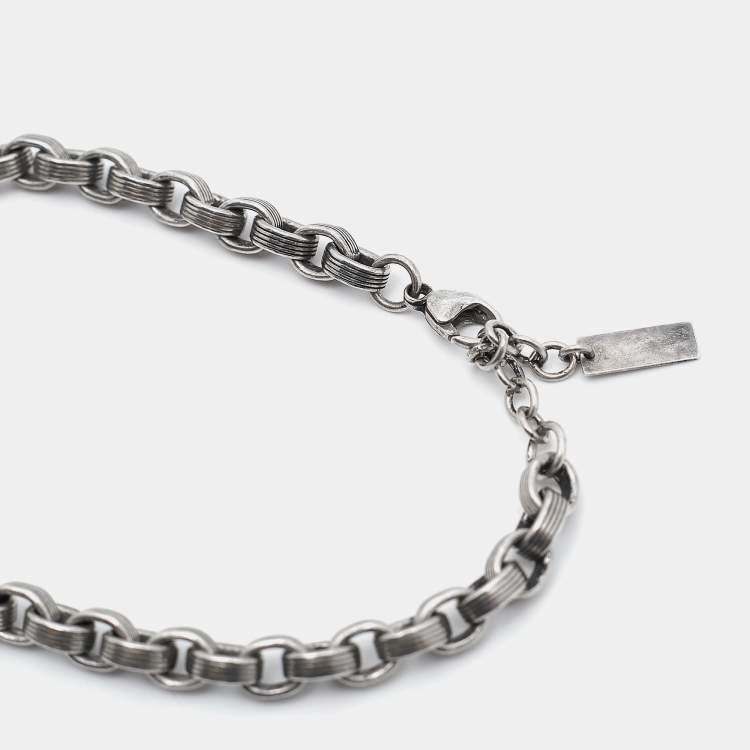 Pre Owned Saint Laurent Ridged Cable Link Silver Tone Bracelet