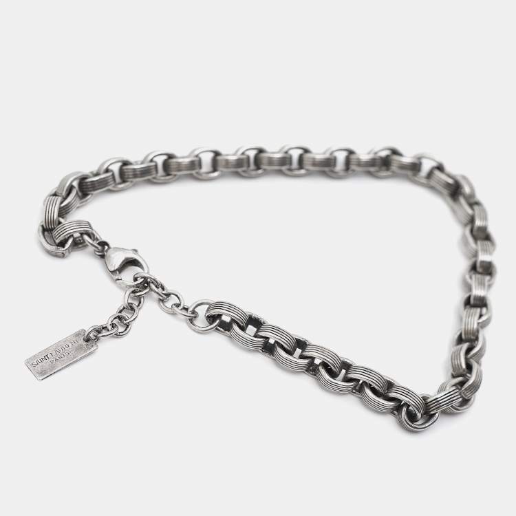 Pre Owned Saint Laurent Ridged Cable Link Silver Tone Bracelet