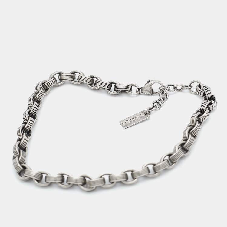 Pre Owned Saint Laurent Ridged Cable Link Silver Tone Bracelet
