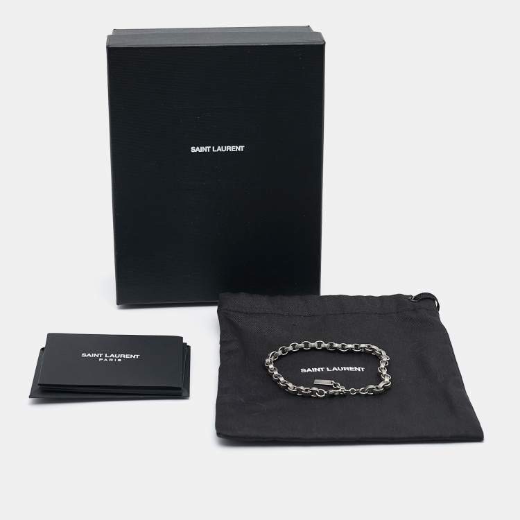 Pre Owned Saint Laurent Ridged Cable Link Silver Tone Bracelet