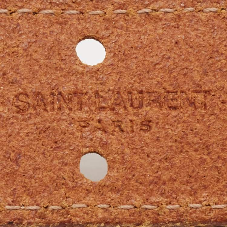 Pre Owned Saint Laurent Brown Leather Perforated Buckle Belt 100CM