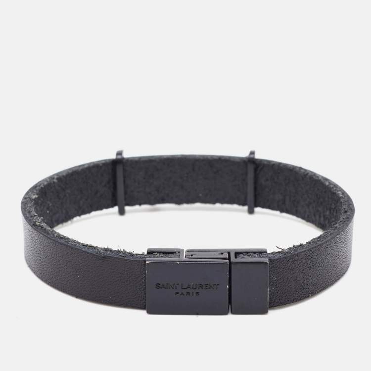 Pre Owned Saint Laurent Paris Opyum Leather Black Tone Bracelet