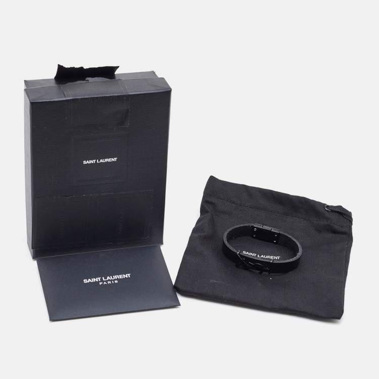 Pre Owned Saint Laurent Paris Opyum Leather Black Tone Bracelet