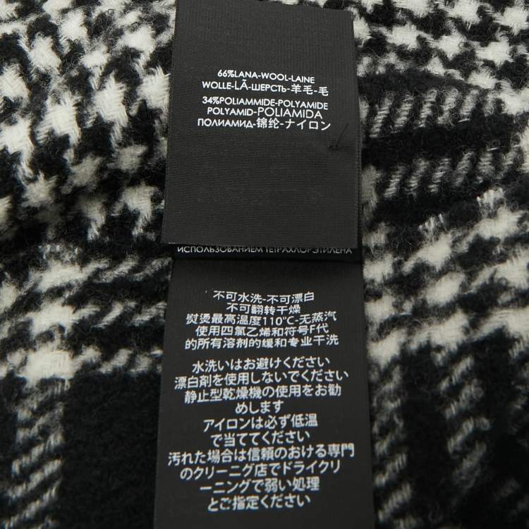 Pre Owned Saint Laurent Monochrome Houndstooth Wool Fringed Scarf