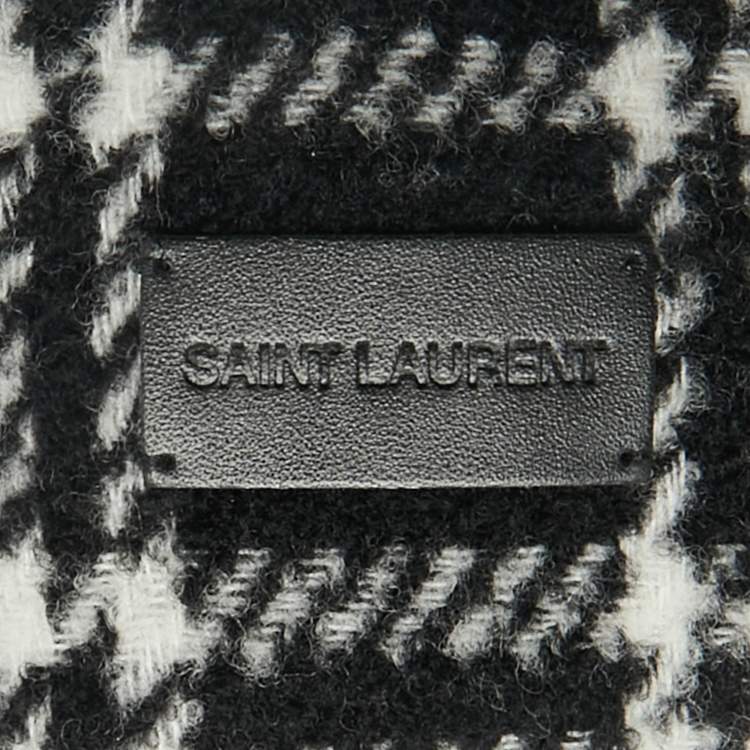 Pre Owned Saint Laurent Monochrome Houndstooth Wool Fringed Scarf