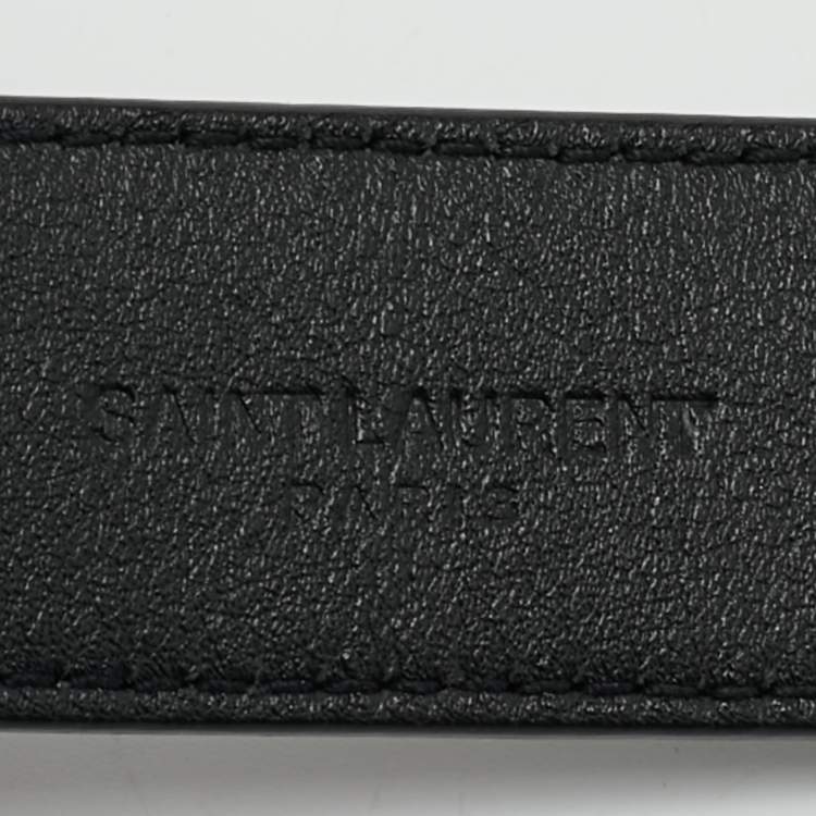 Pre Owned Saint Laurent Black Croc Embossed Leather Buckle Belt 95CM