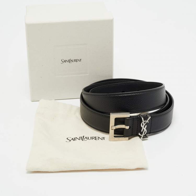 Pre Owned Saint Laurent Black Leather Cassandre Buckle Belt 95 CM