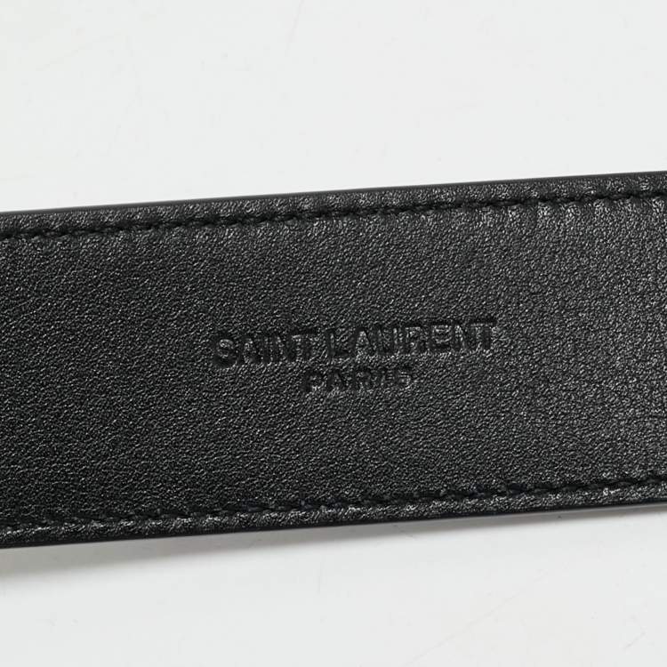 Pre Owned Saint Laurent Black Leather Cassandre Buckle Belt 95 CM