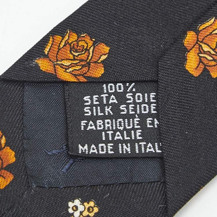 Pre Owned Yves Saint Laurent Black Floral Print Silk Traditional Tie 