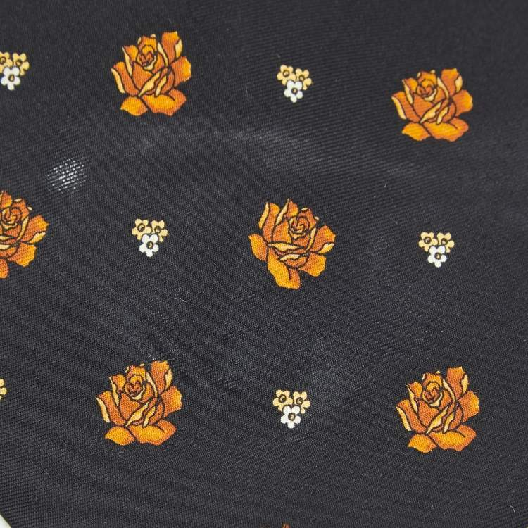 Pre Owned Yves Saint Laurent Black Floral Print Silk Traditional Tie 